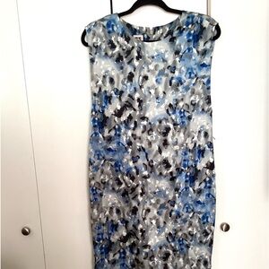 Ann Klein blue and grey water colour dress 6P